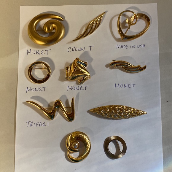 (10) Vintage Gold Tone Rhinestone Pearl Brooch Pin - Picture 5 of 5